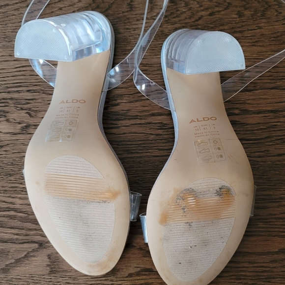 Aldo Clear High Block Heel Ankle Strap Sandals with Rhinestones Details.… - Picture 4 of 5